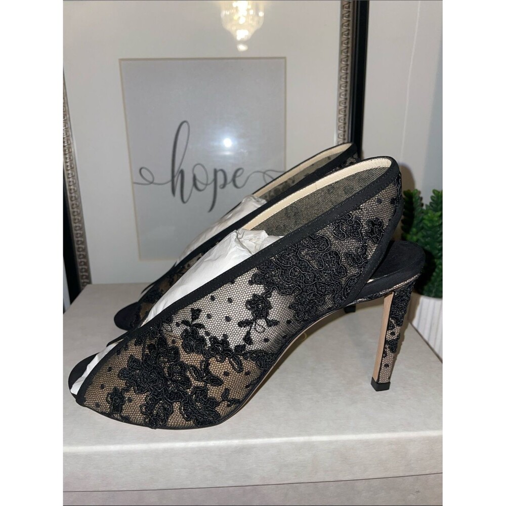 Jimmy Choo Shar 85 Black Floral Lace Peep-Toe Heels Size US 9 / EU 39 MSRP $1200 - Picture 6 of 16